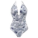 Eomenie Women's One Piece Swimsuits Bathing Suits for Women Tummy Control Swimwear Deep V Neck Sexy Monokini