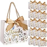Moinchore 40 Pack Thank You Gift Bags with Handles Small Thank You Party Favor Bags with Bow Wedding Welcome Tote for wedding Holiday Bridal Shower Party(Vintage Gold Flowers)
