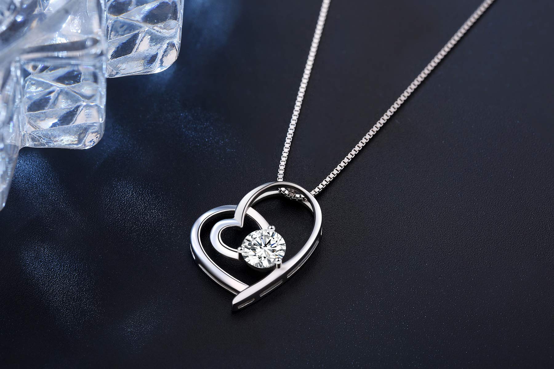 Abiguelle Damen Schmuck, Halskette Silber mit Herz Anhänger 925 Sterling Silber Zirkonia, Schmuck mit Etui 45cm, Weiß