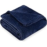 PAVILIA Soft Fleece Navy Blue Throw Blanket for Couch, Lightweight Plush Warm Blankets for Bed, Fuzzy Cozy Flannel Blanket Throw for Sofa, Travel, Jacquard Pattern, Navy Blue, Twin, 60x80 inch