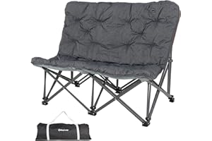 KingCamp Double Folding Camping Chair, Oversized Loveseat Camping Chair for Outdoor with Carry Bag, Portable Foldable Lawn Chairs with Padded Seat, Heavy Duty for Adults, Supports 600 lbs, Grey