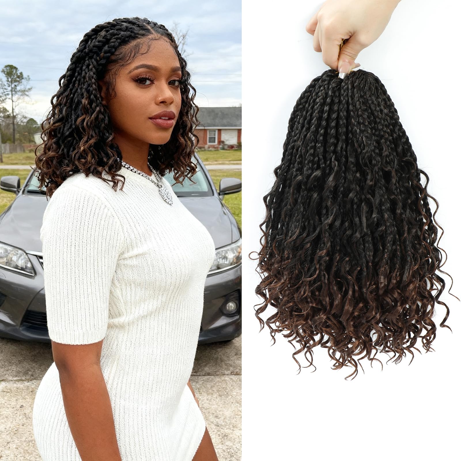 Crochet Braids Hair Extensions 8 Packs 10 Inch Pre-Looped Crochet Hair Extensions for Black Women Boho Braids Crochet Hair with Curly Ends Goddess Braid Extensions Hair(1B/30#) โ image 1