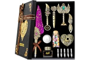 Aifeiter Feather Quill Pen Ink Set - Calligraphy Set, Wax Seal Stamp, Purple Ink, Beautiful Gift, Christmas Gifts