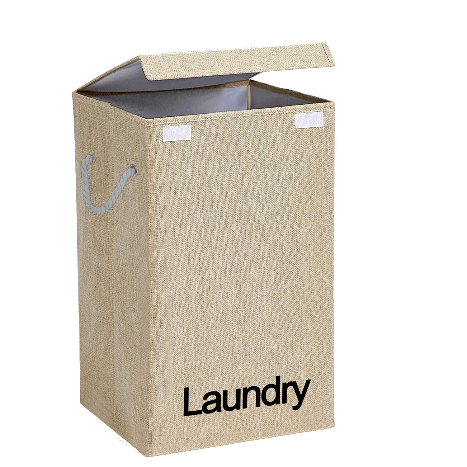 EOWQON® 72L Foldable Large Fabric Laundry Bag with Lid and Rope Handles (Beige) Amazon.in