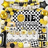 One Happy Dude 1st Birthday Decorations - Lightning Bolt One Happy Dude First Birthday Backdrop Balloons Arch Box High Chair Banner Birthday Party Idea for Baby Boys|Girls