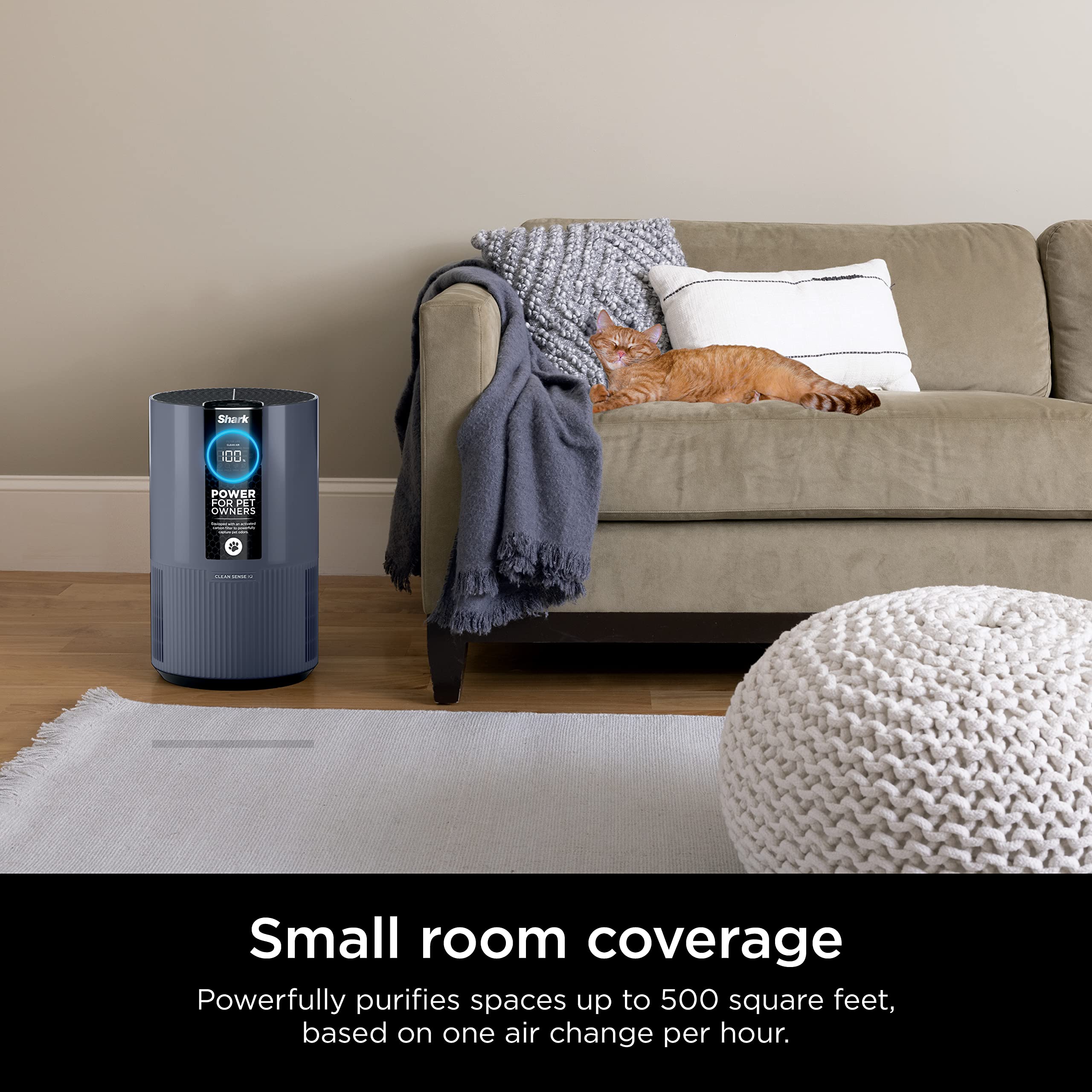 Shark HP102PETPR Clean Sense Air Purifier for Home, Allergies, Pet Hair, HEPA Filter, 500 Sq Ft Small Room, Bedroom, Captures 99.98% of Particles, Pet Dander, Fur, Allergens & Odor, Portable, Imperial
