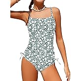 TyeSmo Girls Swimsuit One Piece Bathing Suit Color Block Strap Swimwear Drawstring Swimsuits for Teens 9-16Y with Padded