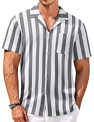 COOFANDY Men Striped Shirts Short Sleeve Button