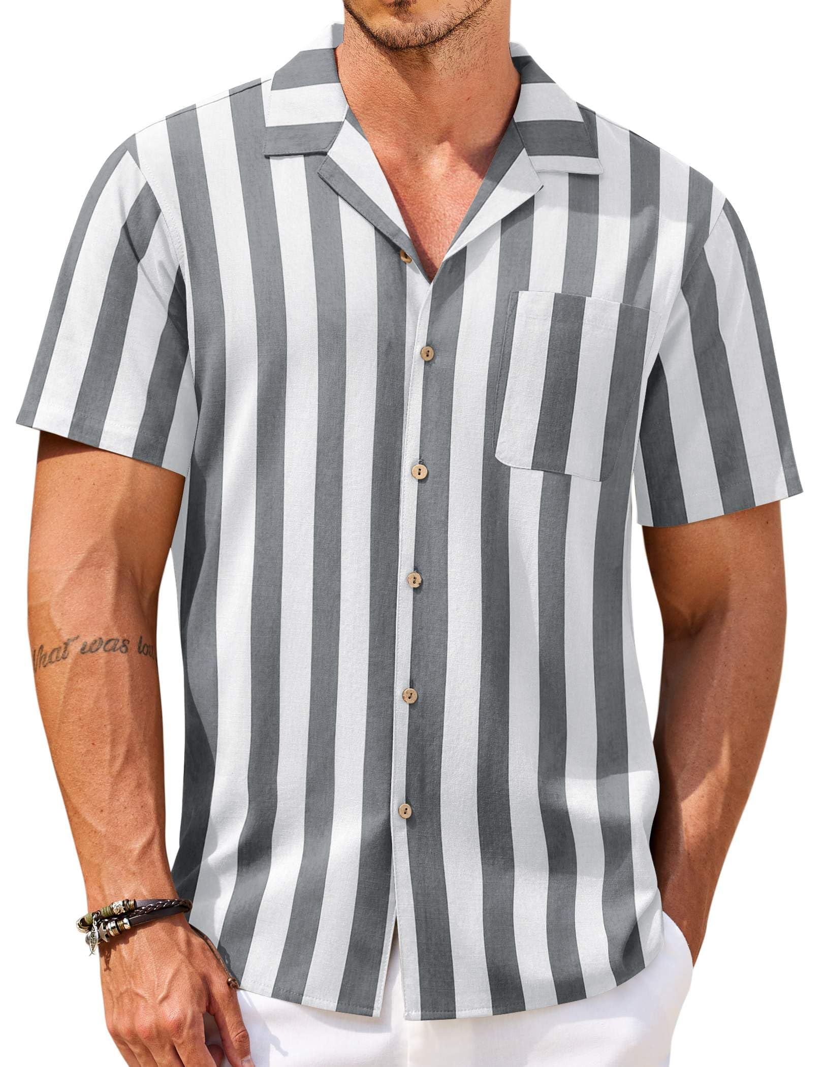 COOFANDY Men Striped Shirts Short Sleeve Button