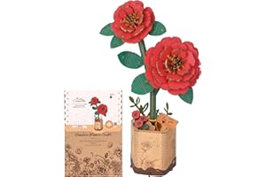 Wowood 3D Flower Wooden Puzzles for Adults-Red Camellia, DIY Wooden Flowers Model Kit Building Set Crafts for Adults to Build, Botanical Collection/Ideal Creative Gift Ideas/Housewarming (113PCS)