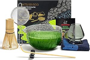 TEANAGOO Matcha Whisk Set, 7 Pcs Matcha Set, Matcha Kit for Ceremony, Matcha Tea Set for Making Breakfast/Latte, Matcha Whisk Set and Glass Bowl (Chawan) with All Accessories, Gift for Matcha Lover
