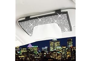 ChuLian Bling Bling Car Visor Tissue Holder Leather Crystals Paper Towel Cover Case & Glitter Sunglasses Clip for Women Black Diamond