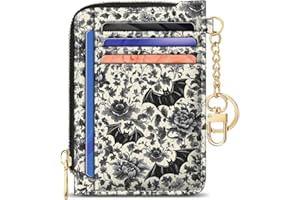 GIANCOMICS Slim Wallet Credit Card Holder Women, Goth Bat Rfid Blocking Small Card Case, Keychain Thin Pocket Curved Zipper Wallet, Travel Card Holder PU Leather ID Window, Ladies Female Gifts