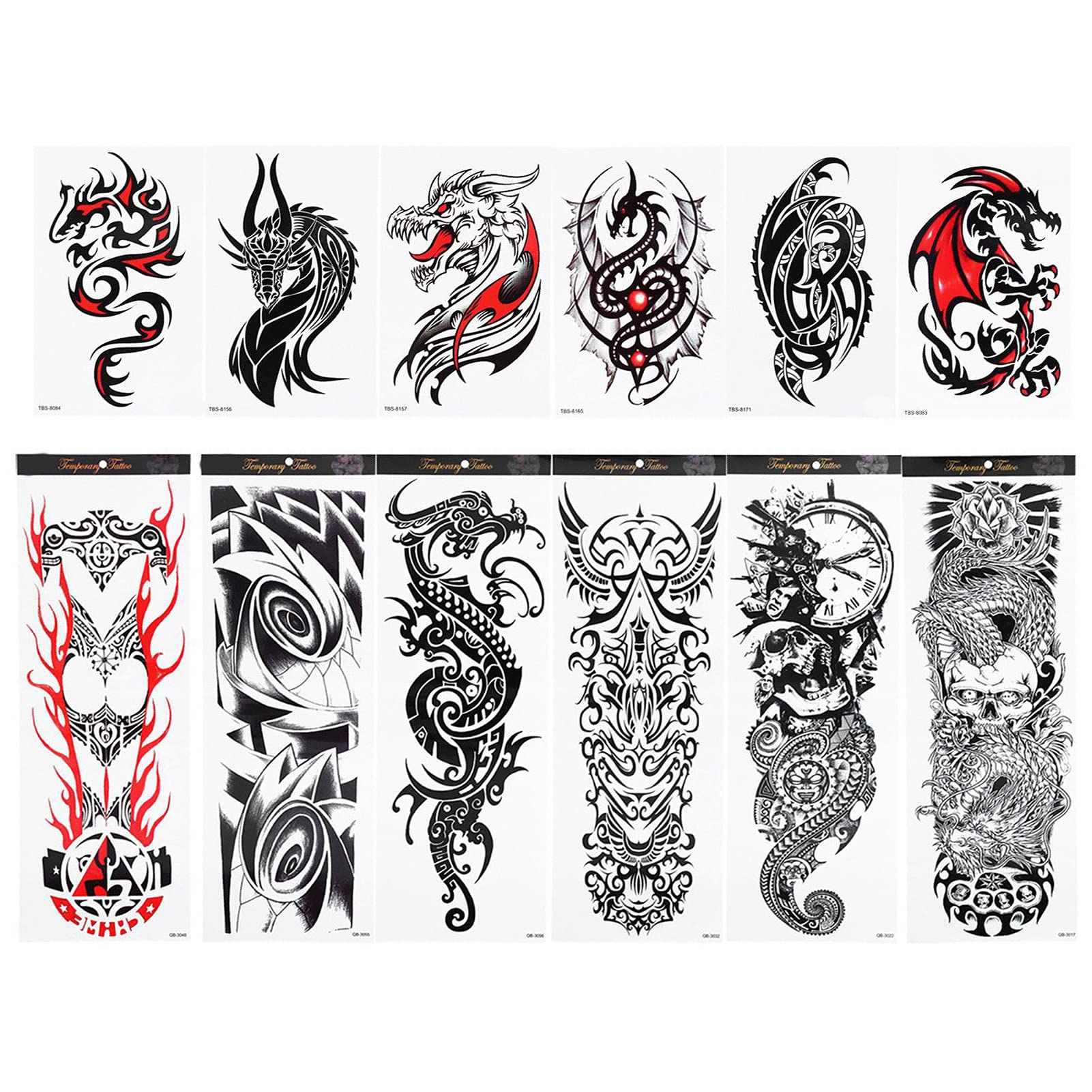 Temporary Tattoos for Men and Women, 6 Pieces Half Sleeve 6 Pieces Full Sleeve Waterproof Extra Large Tattoo Sleeve Stickers Fake Semi Permanent Tattoos Large Flowers Tribal Totem
