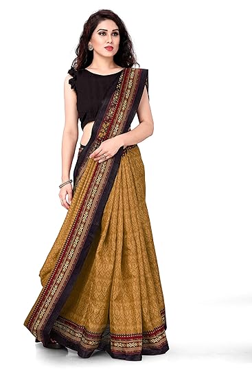 Womens Khadi Silk Aztec Printed Saree With Blouse Piece