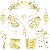 LOFITOR 11Pcs Greek Goddess Costume Accessories Set for Women Gold Plated Laurel Leaf Crown Headband Leaf Armband Coil Bracelet Leaf Dangle Earring Necklace Leaf Ring Waist Belt Wedding Toga Cosplay Party Jewelry