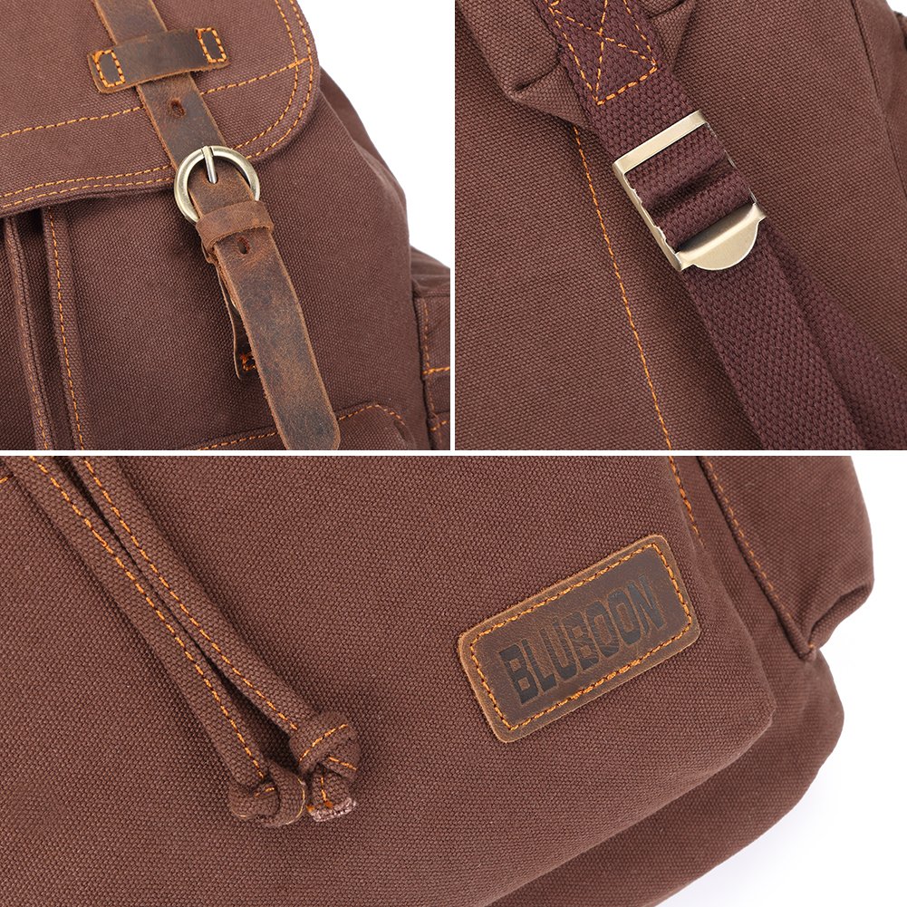 HuaChen Zaino vintage in tela resistente con finiture in pelle, zaino militare per viaggi, scuola, università, zaino da giorno, Verde militare, Large, Zaini Daypack