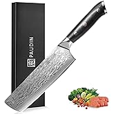 PAUDIN Nakiri Knife 7'', Damascus Chef Knife, Japanese VG-10 Stainless Steel, Kitchen Knife with G10 Full Tang Handle, Razor Sharp 67-Layer Forged Blade