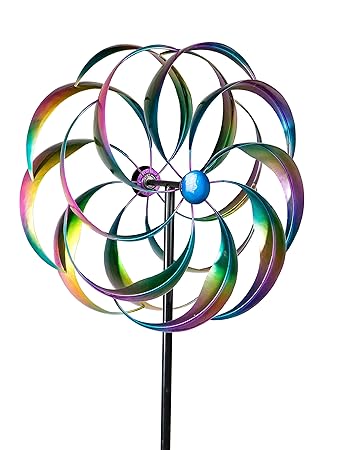 Formano Windrad Metall Garten Blume Stange zum stecken Groß Bunt 52/160 cm 1 Stück | Gartendeko Windspiel Windmühle Dekoidee