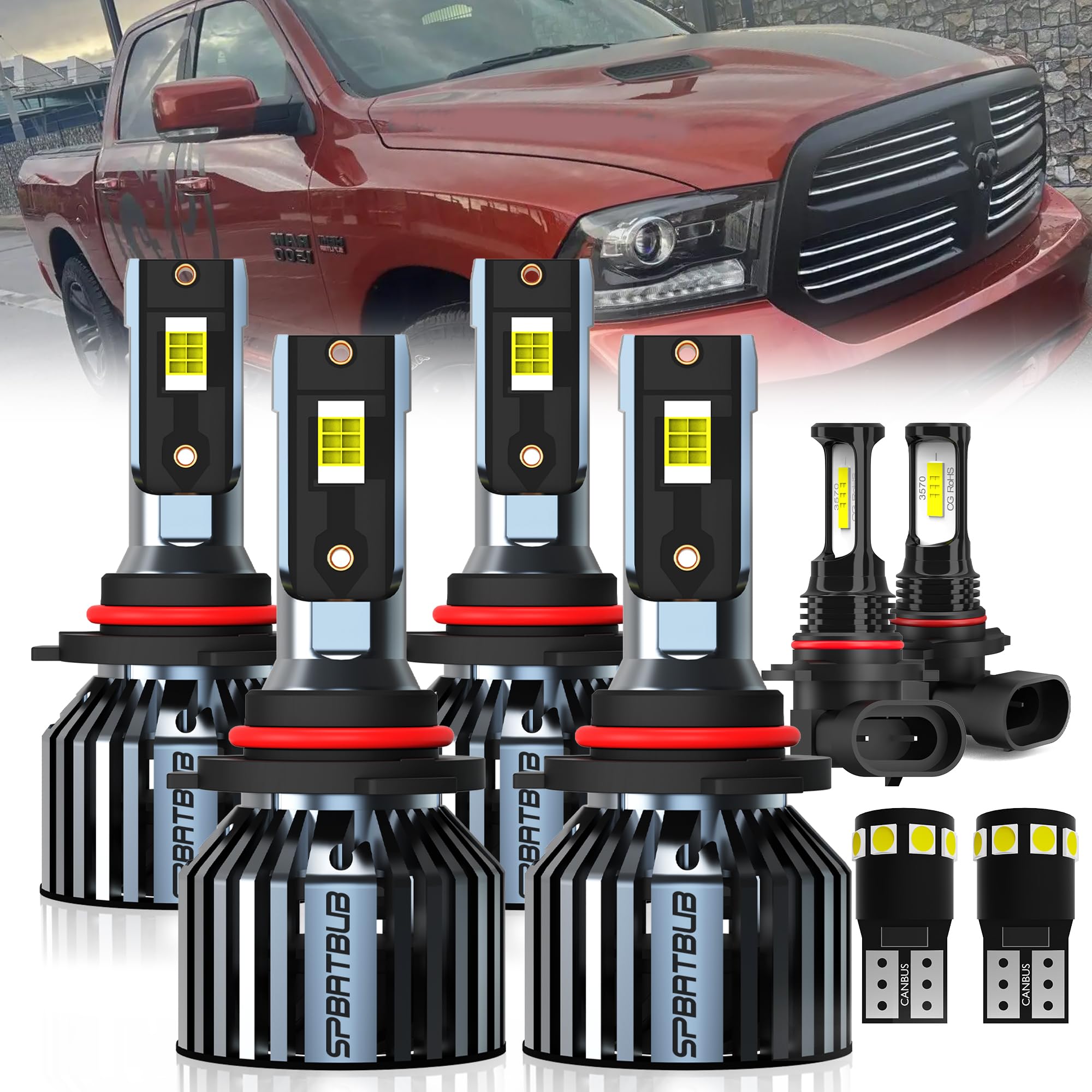 Photo 1 of SPBRTBUB For 2016-2018 Dodge Ram with projector 1500 2500 3500 light Bulbs, 9005 High Beam 9005 Low Beam 9145 Fog Light License Plate Lights Combo, 8PCS