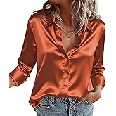 Zeagoo Satin Blouses for Women Casual Long Sleeve Button Down Silk Shirts Dressy Business Work Tunic Top