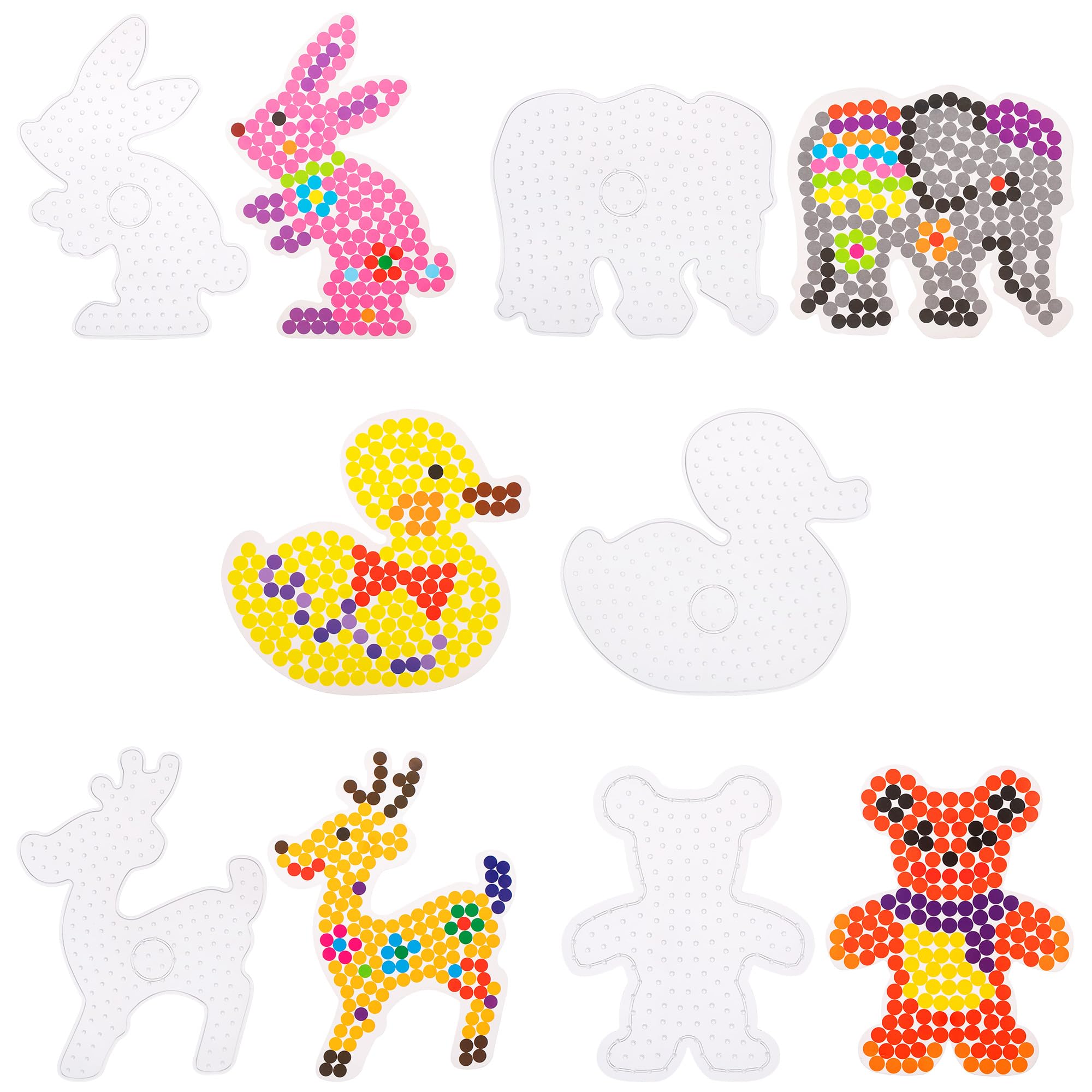 Zocipro 5Pcs 10mm Fuse Beads Pegboards Clear Animal Shape Plastic Pegboards Craft Tray with 5 Colorful Cards for Kids Adults Craft Beads