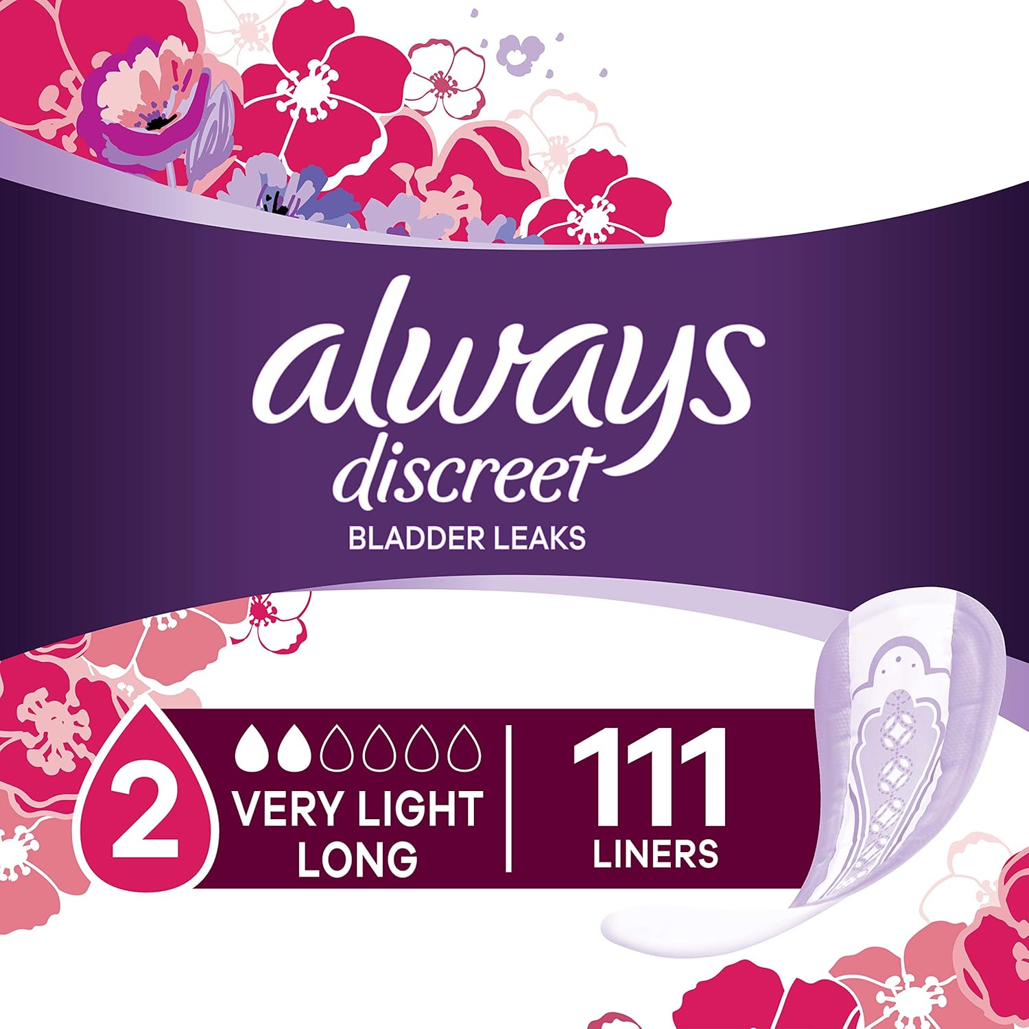 Always Discreet Incontinence and Postpartum Liners, Very Light Absorbency, Long Length, 132 Count, Packaging may vary: Health & Personal Care
