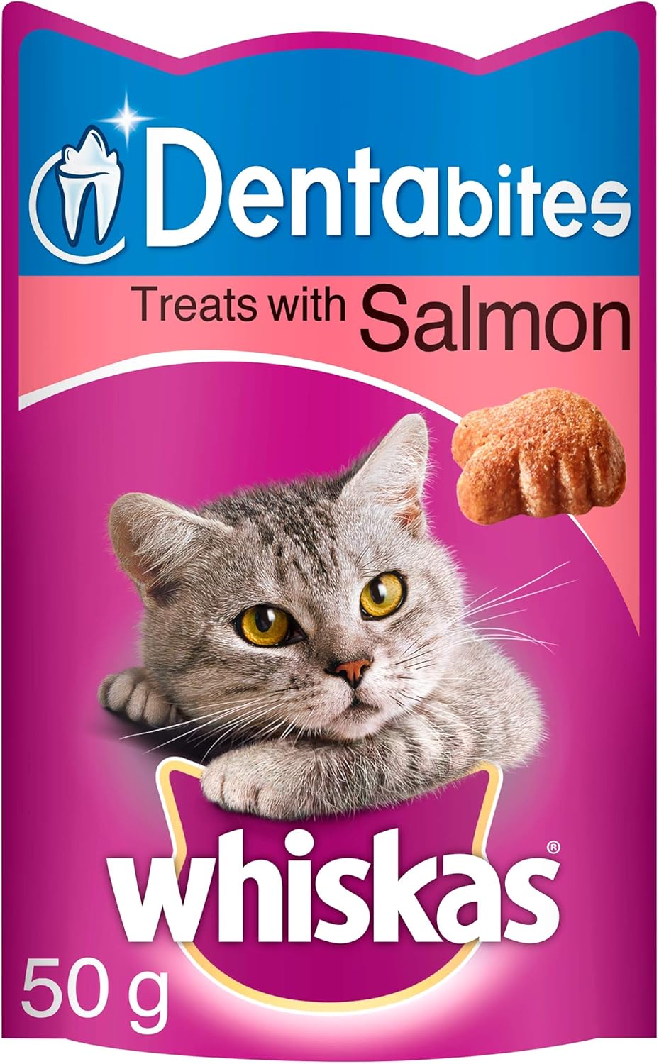 Whiskas Dentabites, Dental Care Tasty Cat Treats with Salmon, 8 x 50 g