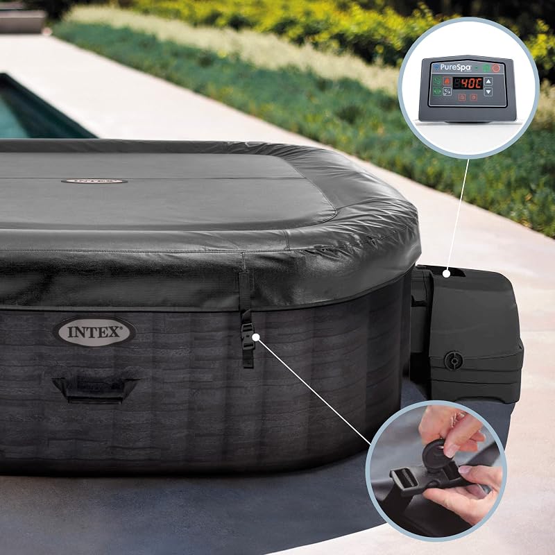 55090 - SPA Hinchable Exterior e Interior para 4 Personas, Medidas 175x175cm, Capacidad 795 litros, Temperatura del Agua 10º- 40º, SPA Inflable, bañera