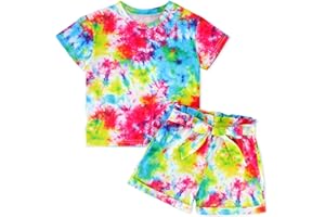 Nutyomi Girls Clothes Two Piece Tie Dye Summer Vacation Outfits Clothing Shirt and Shorts Matching Sets for Girls 4-13 Years