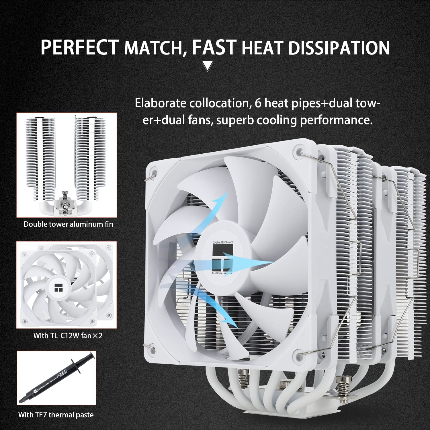 Thermalright Peerless Assassin 120 CPU Air Cooler, 6 Heat Pipes, Dual 120mm TL-C12W PWM Fan,Aluminium Heatsink Cover, AGHP Technology, for AMD AM4/Intel LGA 115X/1851/1200/2066/2011/1851 (PA120 White)