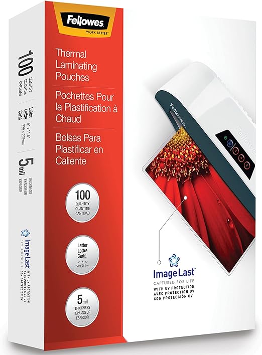 Fellowes Thermal Laminating Pouches Imagelast Jam Free Letter Size 5 Mil 100 Pack 52040