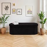 Bonlife Folding Ottoman Storage Bench 120L Black 110x38x38cm Boucle view 2