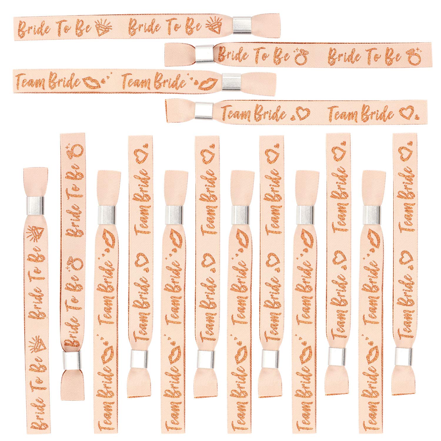 HOWAF 16 Pack Hen Party Wristbands - 14 Team Bride + 2 Bride Wristbands - Rose Gold