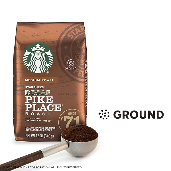 STARBUCKS DECAF GROUND COFFEE — PIKE PLACE ROAST — 100% ARABICA — 1 BAG (12 OZ.)