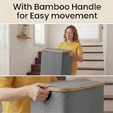 efluky Slim Laundry Basket with Lid 63L Narrow Foldable Linen Bamboo Grey view 4