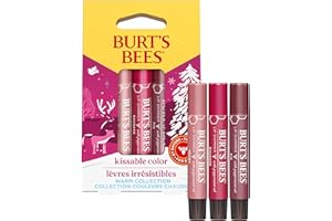 Burt's Bees Shimmer Lip Tint Stocking Stuffers Set, Tinted Lip Balm, Moisturizing for All Day Hydration with Natural Glowy Pigmented Finish & Buildable Color, Kissable Color, Warm Collection (3-Pack)