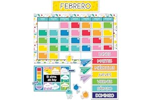 CARSON DELLOSA EDUCATION Carson Dellosa Happy Place 139-Piece Spanish Classroom Calendar Set, Bulletin Board Cutouts with Monthly Spanish Calendar, Spanish Days of The Week Chart for Classroom, Spanish Classroom Decorations