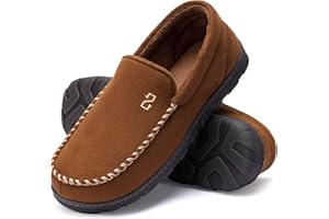 Zizor Men's Moccasin Slippers With Memory Foam, House Shoes for Indoor Outdoor