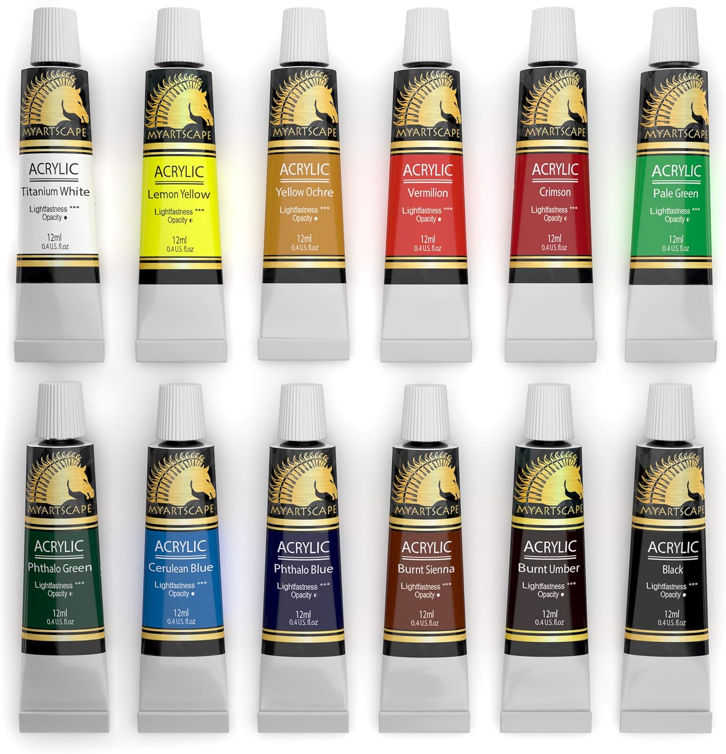 Acrylic Paint Set - Artist Quality Paints for Painting Canvas, Wood, Clay, Fabric, Nail Art, Ceramic & Crafts - 12 x 12ml Heavy Body Colors - Rich Pigments - Professional Supplies by MyArtscape
