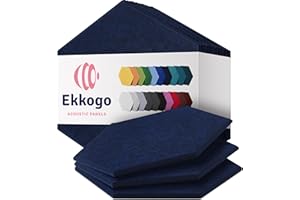 Ekkogo Acoustic Panels 12-Pack Soundproof Wall Panels 14''X13''X0.4'' Sound Panels High Density Sound Dampening Panels - [Denim Blue Hexagon]