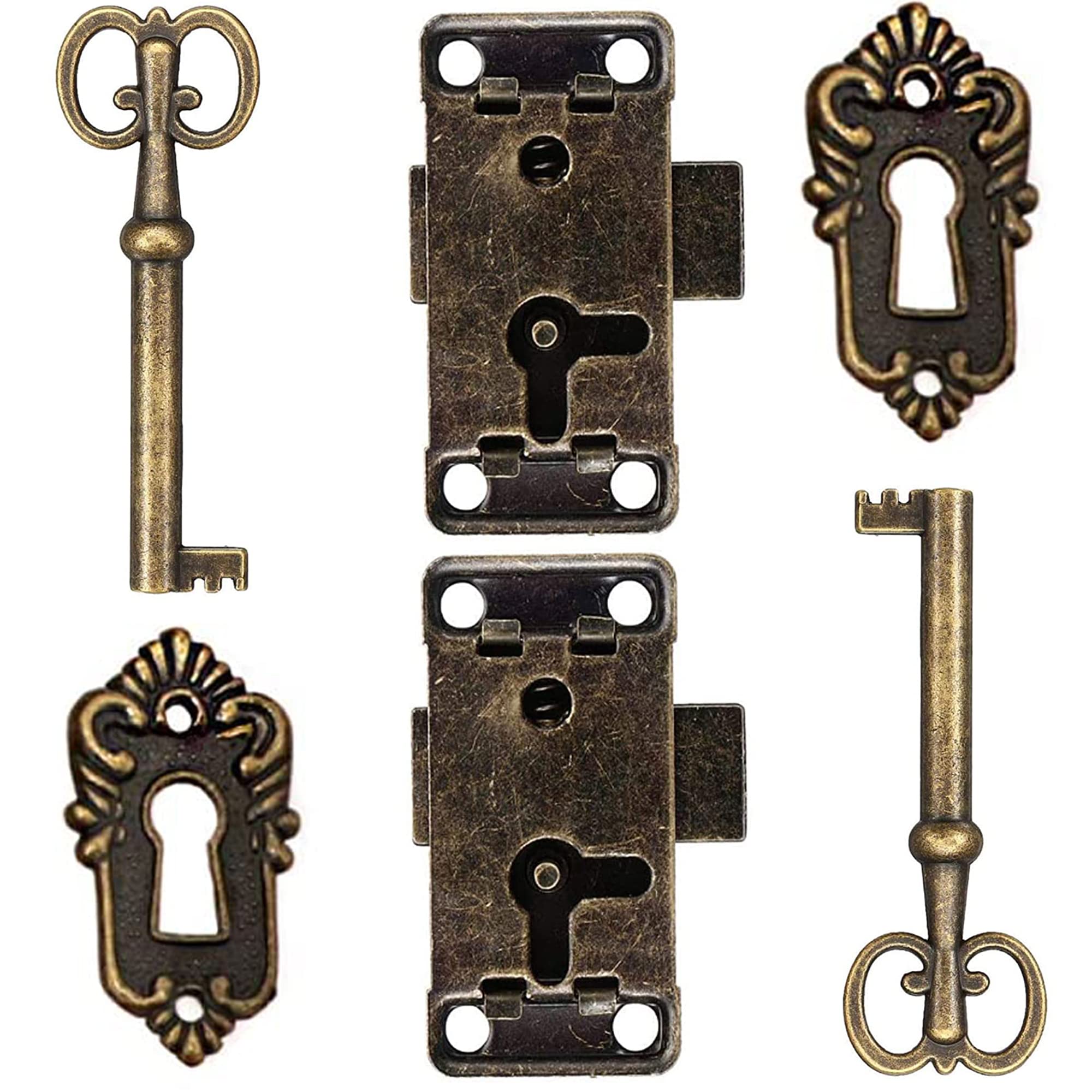 2 Pcs Antique Cabinet Door Lock Furniture Locks for Closets Decorative Lock with Key Keyhole for Wooden Box Old Jewellery Makeup Suitcase Drawer Furniture