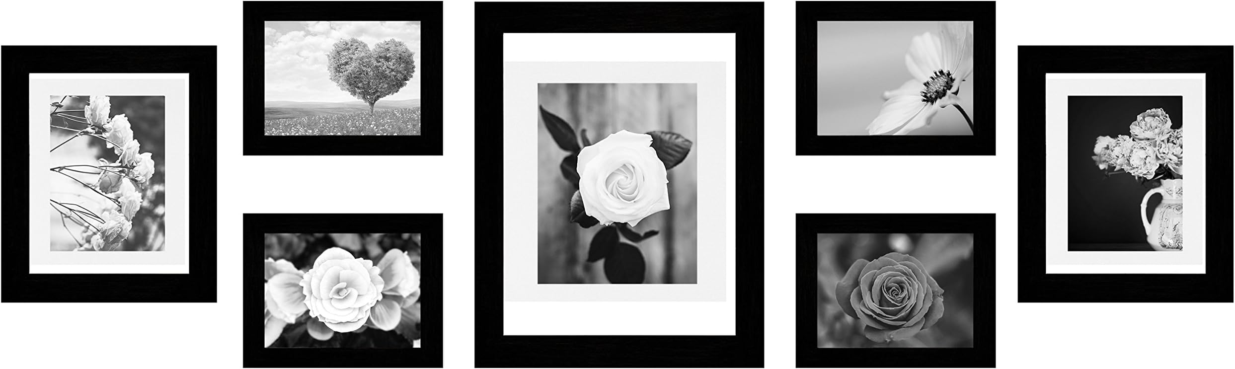 WENS PS Wood Photo Frame (PS Wood, 40.5 cm x 135 cm x 1.25 cm, Black, Set of 7) (WS-4206)