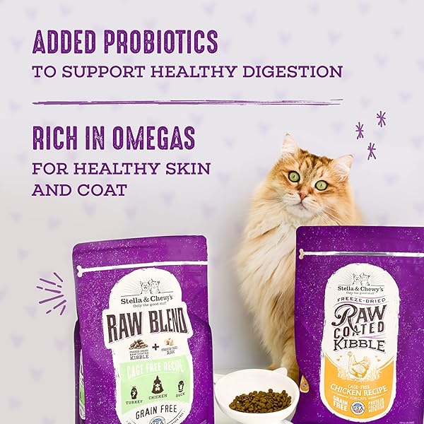 STELLA & CHEWY’S RAW BLEND PREMIUM KIBBLE CAT FOOD – GRAIN FREE, PROTEIN RICH MEALS – CAGE-FREE POULTRY RECIPE – 2.5 LB. BAG