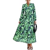 BTFBM Women Boho Maxi Dress Fall Fashion 2025 Floral Long Sleeve V Neck Button Pockets Flowy Vacation Wedding Dresses