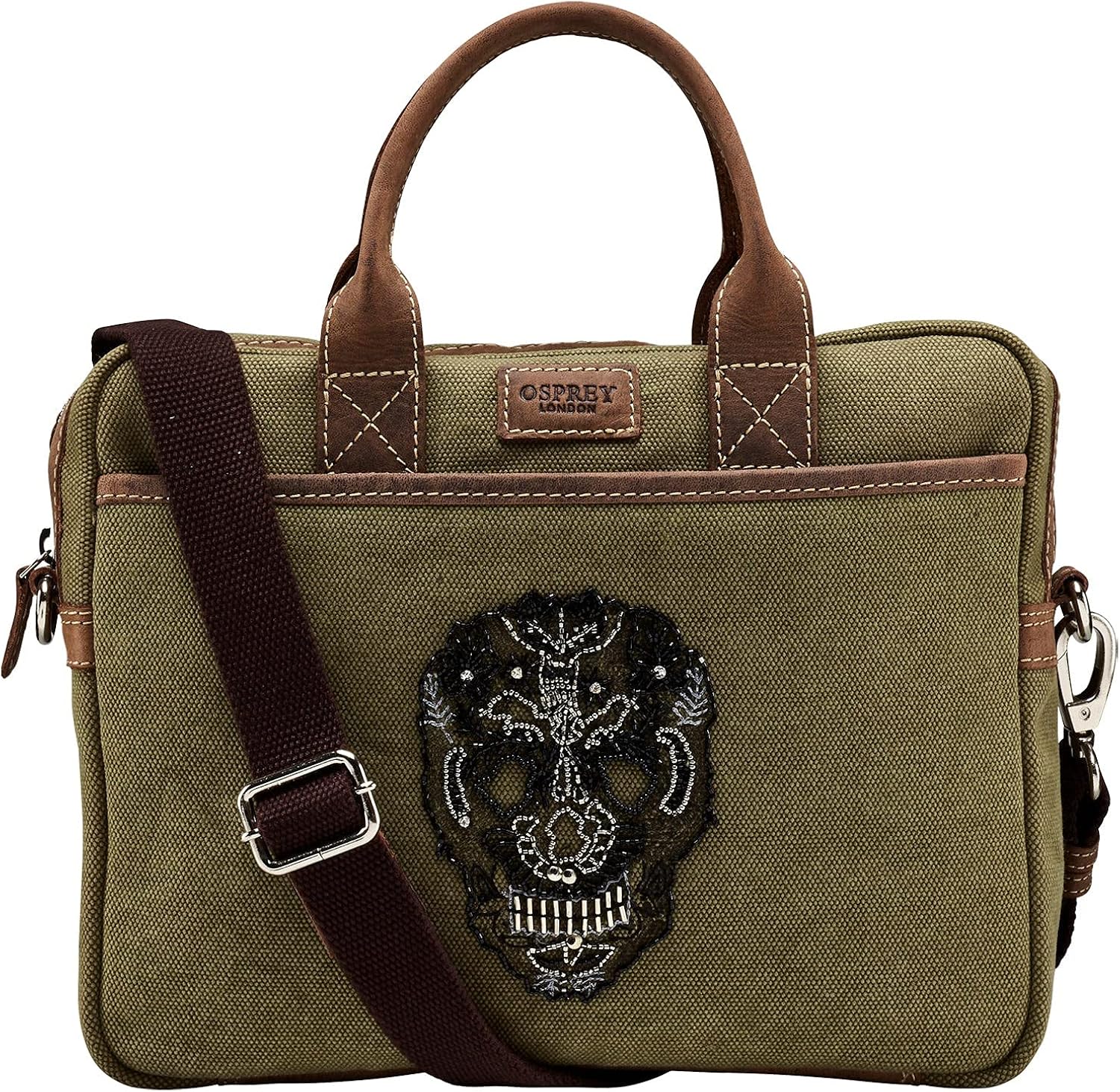 OSPREY LONDON The Small Macbeth Khaki Canvas & Leather Laptop Bag