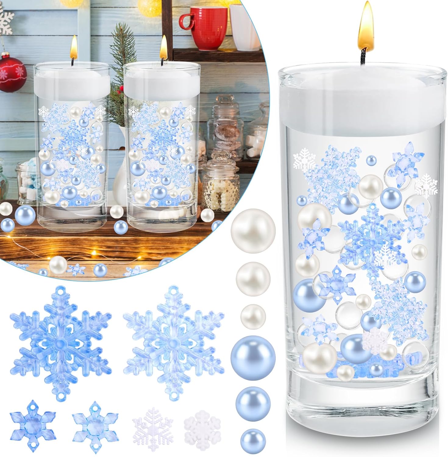 Vase Fillers - SelfTek 6146 Pieces Christmas Vase Filler Pearl for Vase Fillers Decorations,Floating Pearls Snowflake Water Gel Beads for Vase Filler Table Centerpieces Party Decor