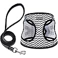 BOOMIBOO Dog Harness with Leash Set, No Pull Adjustable Reflective Step-in Puppy Pet Vest Harnesses for Small Medium Large Dogs and Cats,White Stripe S