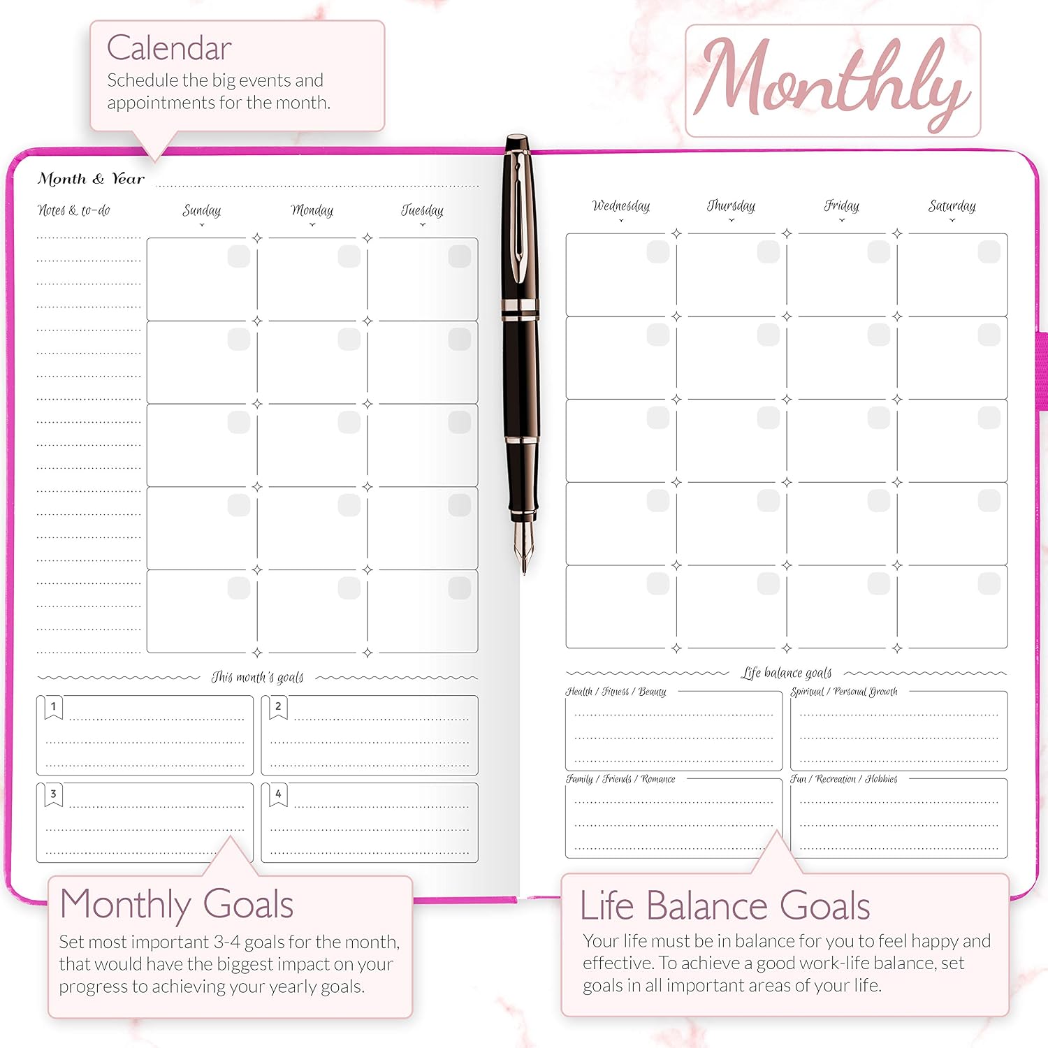 GoGirl Planner and Organizer for Women - A5 Weekly Agenda, Goals Journal to Improve Time Management & Productivity (Hot Pink) - Image 5