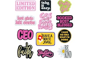 YAVERON 12 Pcs Phrase Iron On Patches for Hats Embroidered Sew on Patch for Jackets Backpacks Clothing DIY Accessories